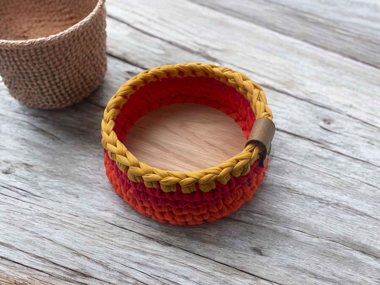 Crochet Basket ~ Small Round ~ Striped