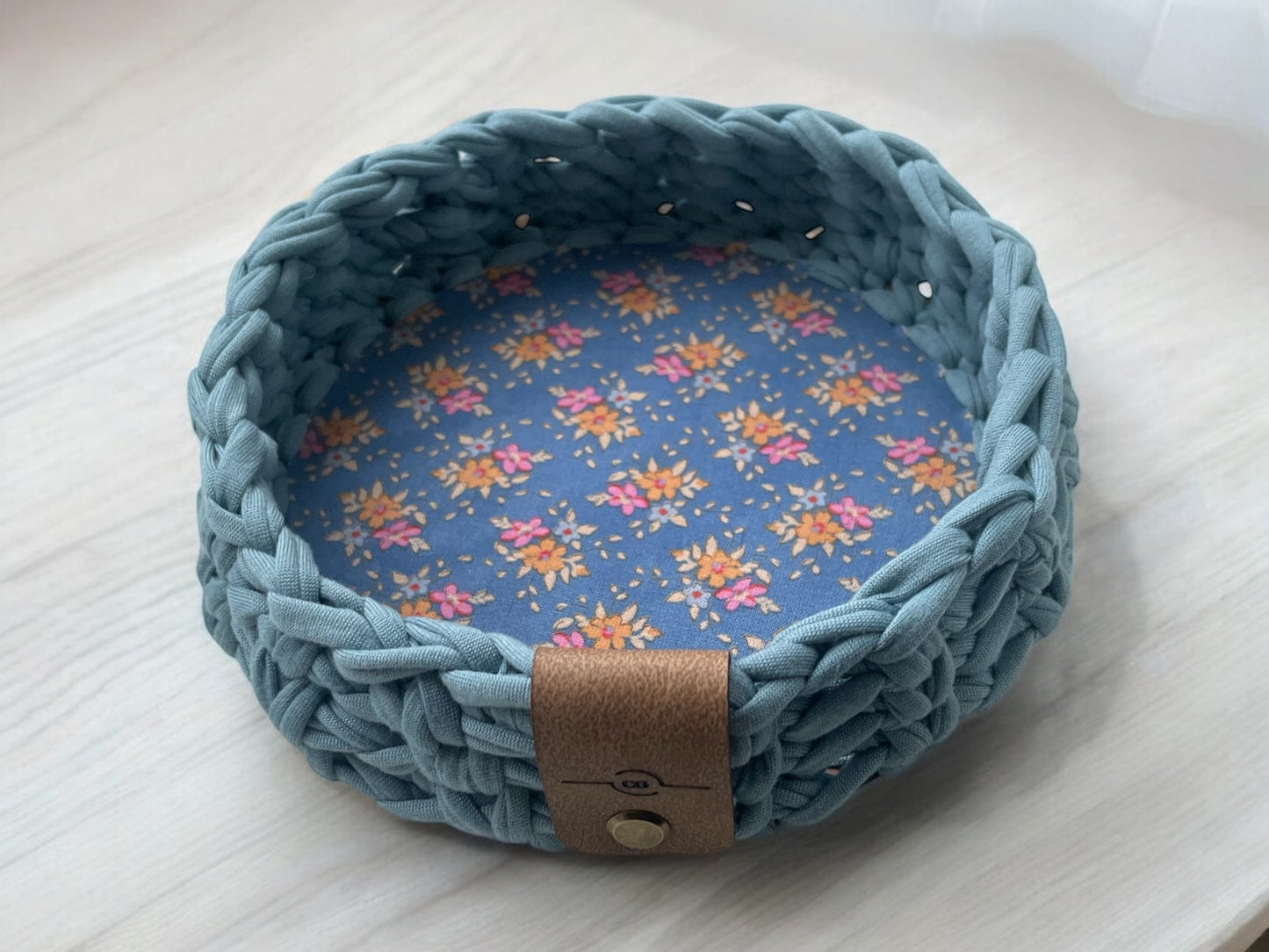 Crochet Basket ~ Small Round ~ Floral Cotton