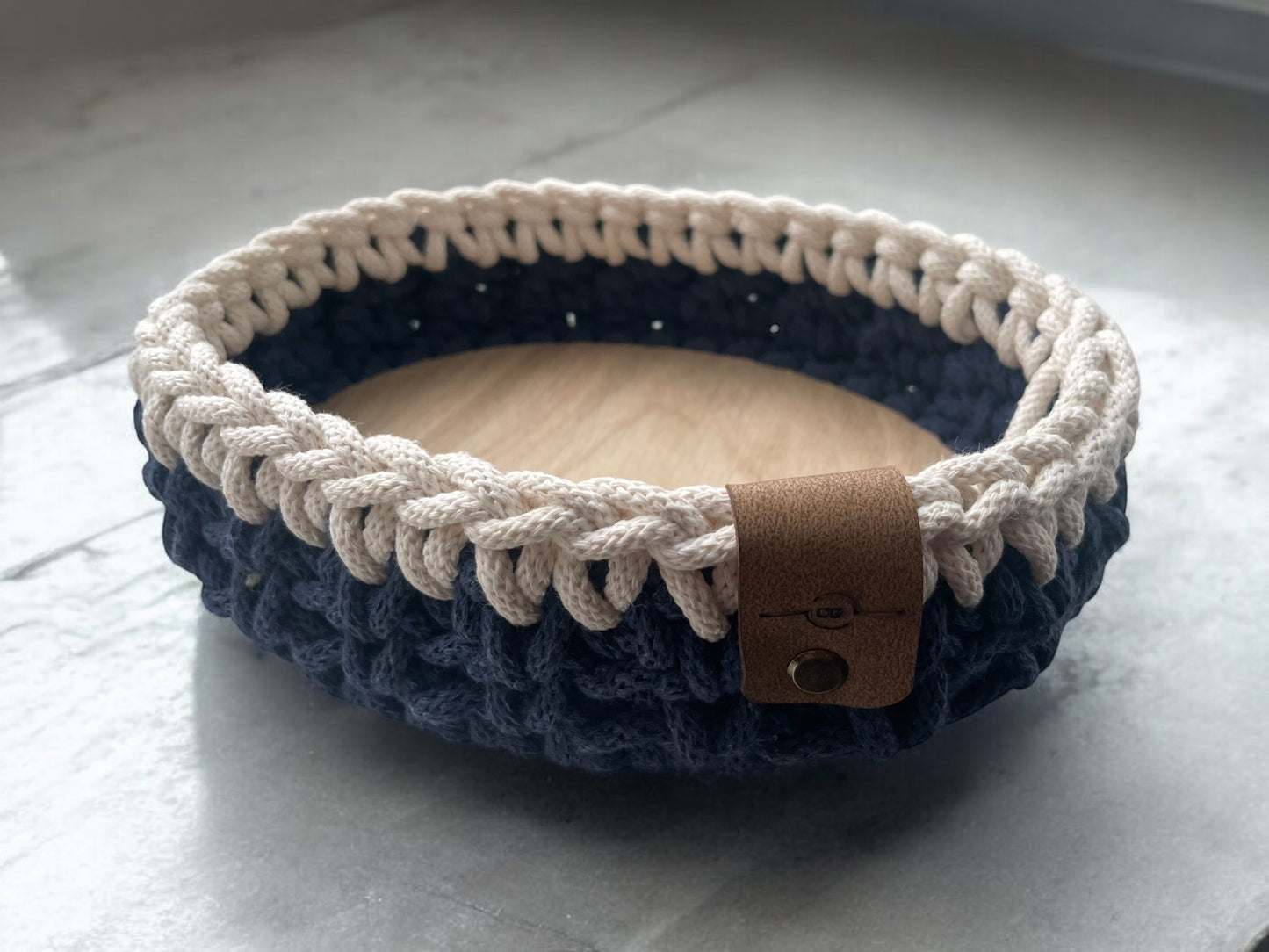 Crochet Basket - Oval - Oak Base