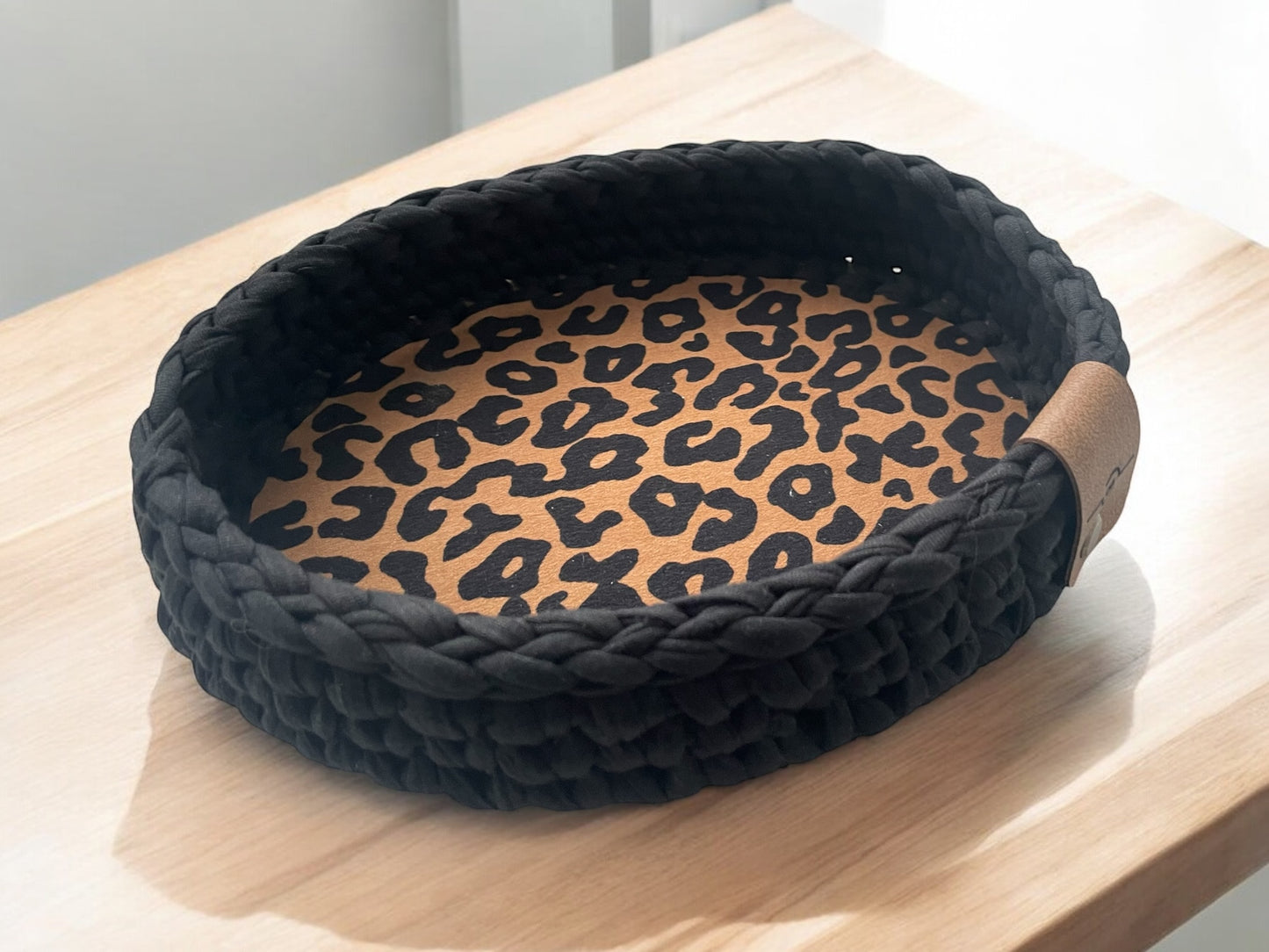 Crochet Basket - Oval - Animal Print Fabric Base