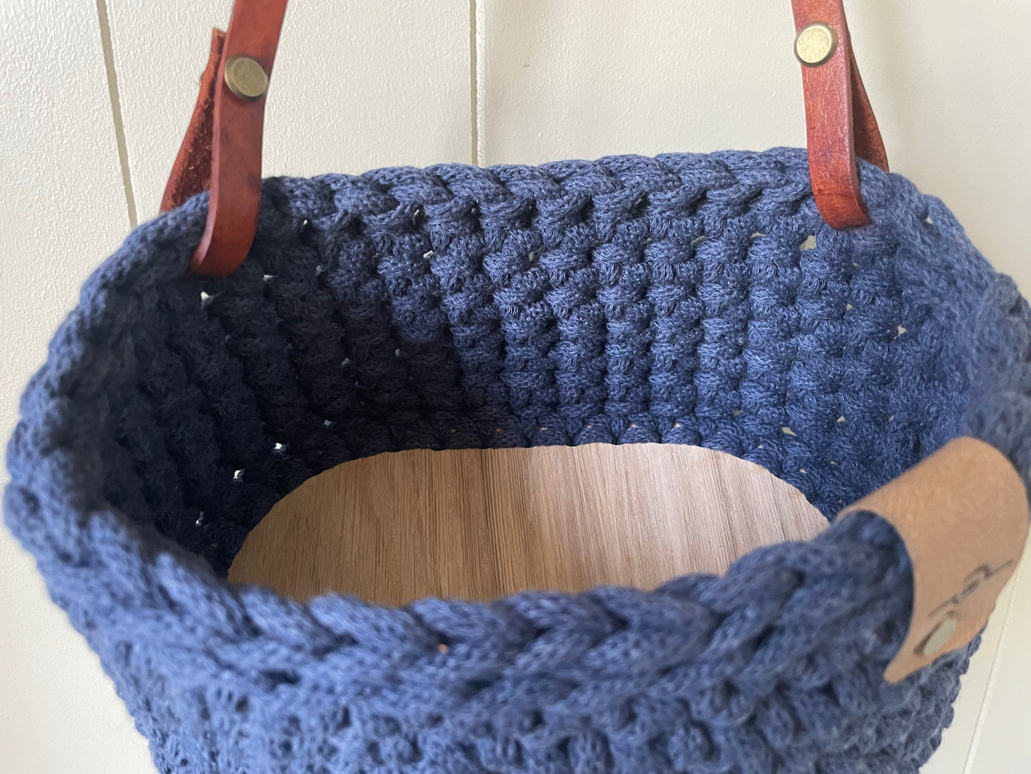 Hanging Storage Crochet Basket - Denim/Oak