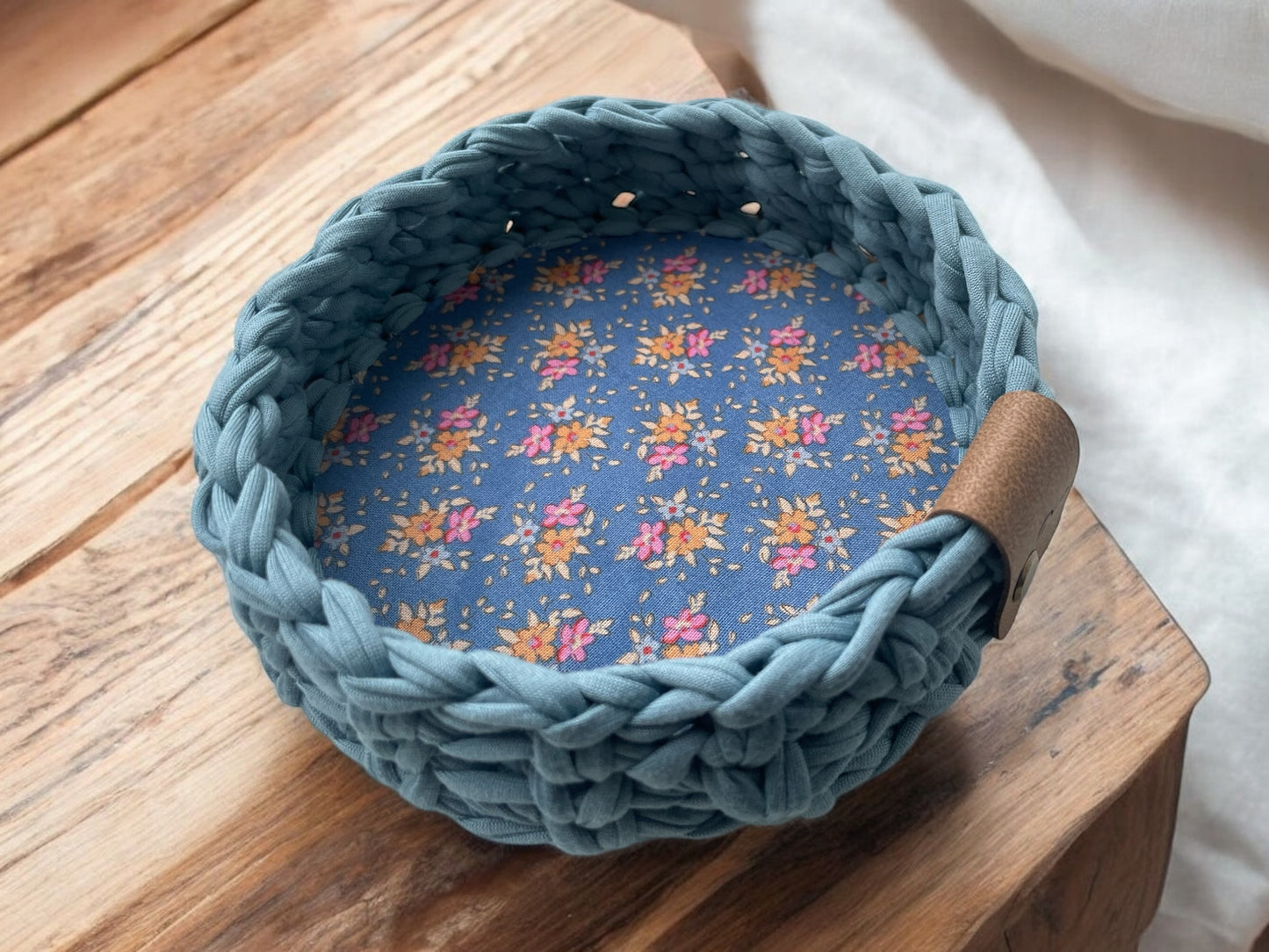 Crochet Basket ~ Small Round ~ Floral Cotton