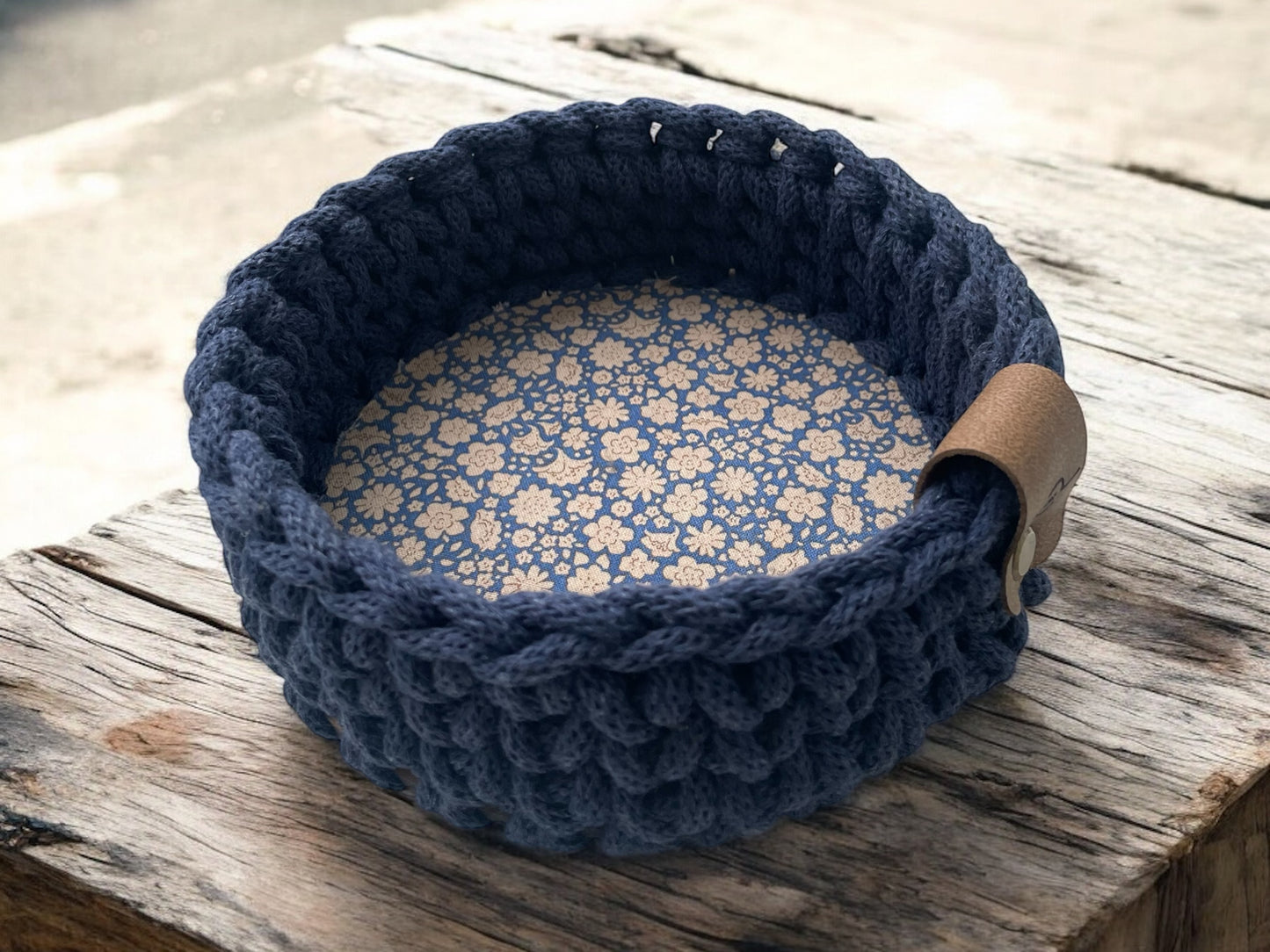 Crochet Basket - Small Round - Oak Base