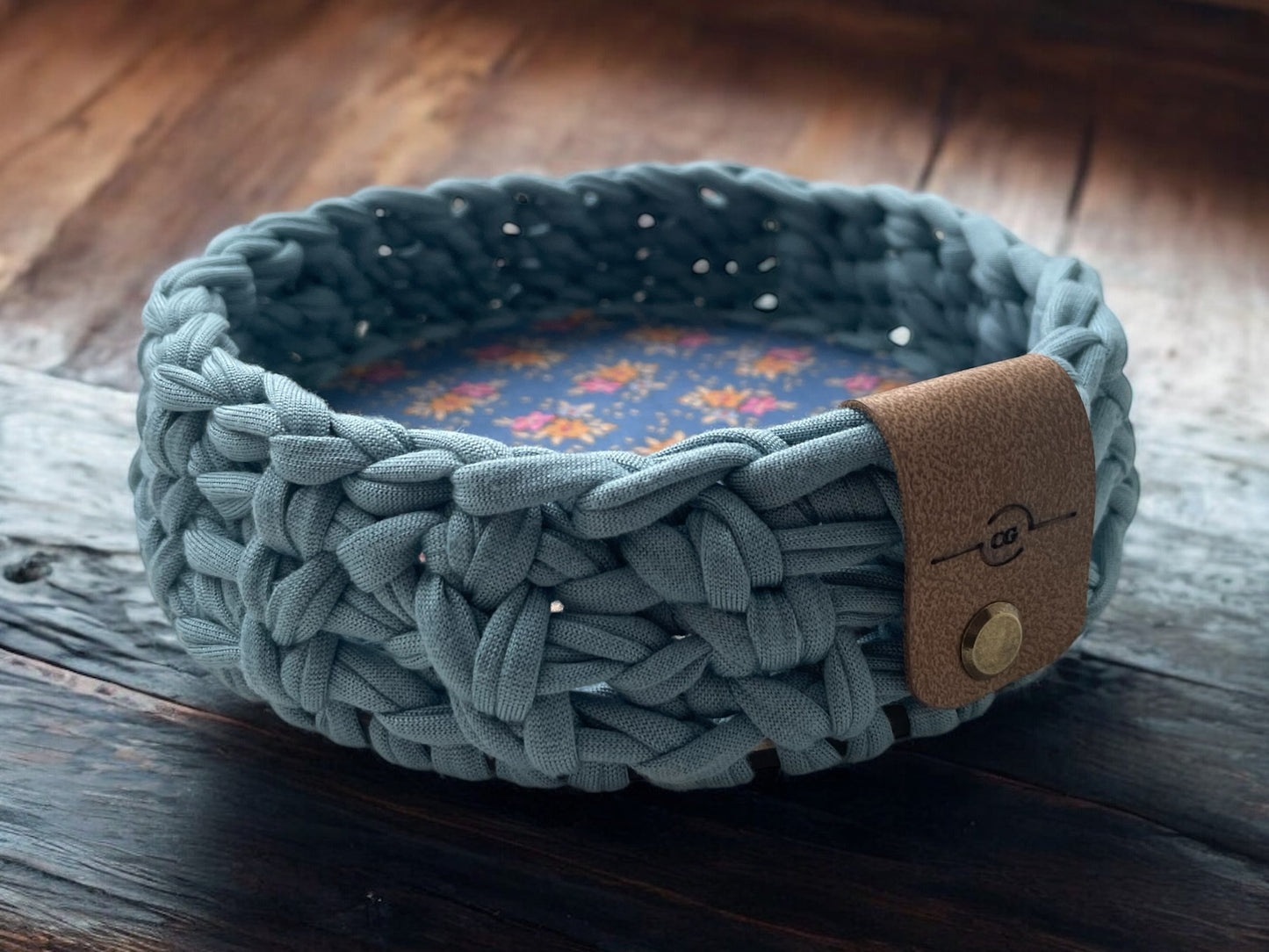Crochet Basket ~ Small Round ~ Floral Cotton