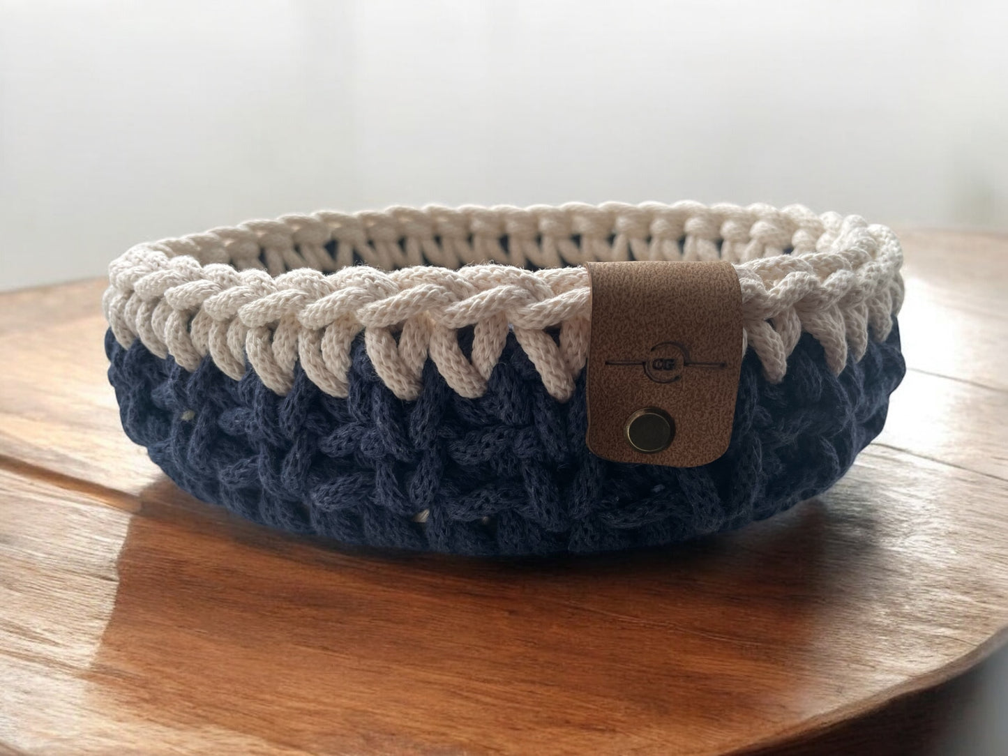 Crochet Basket - Oval - Oak Base