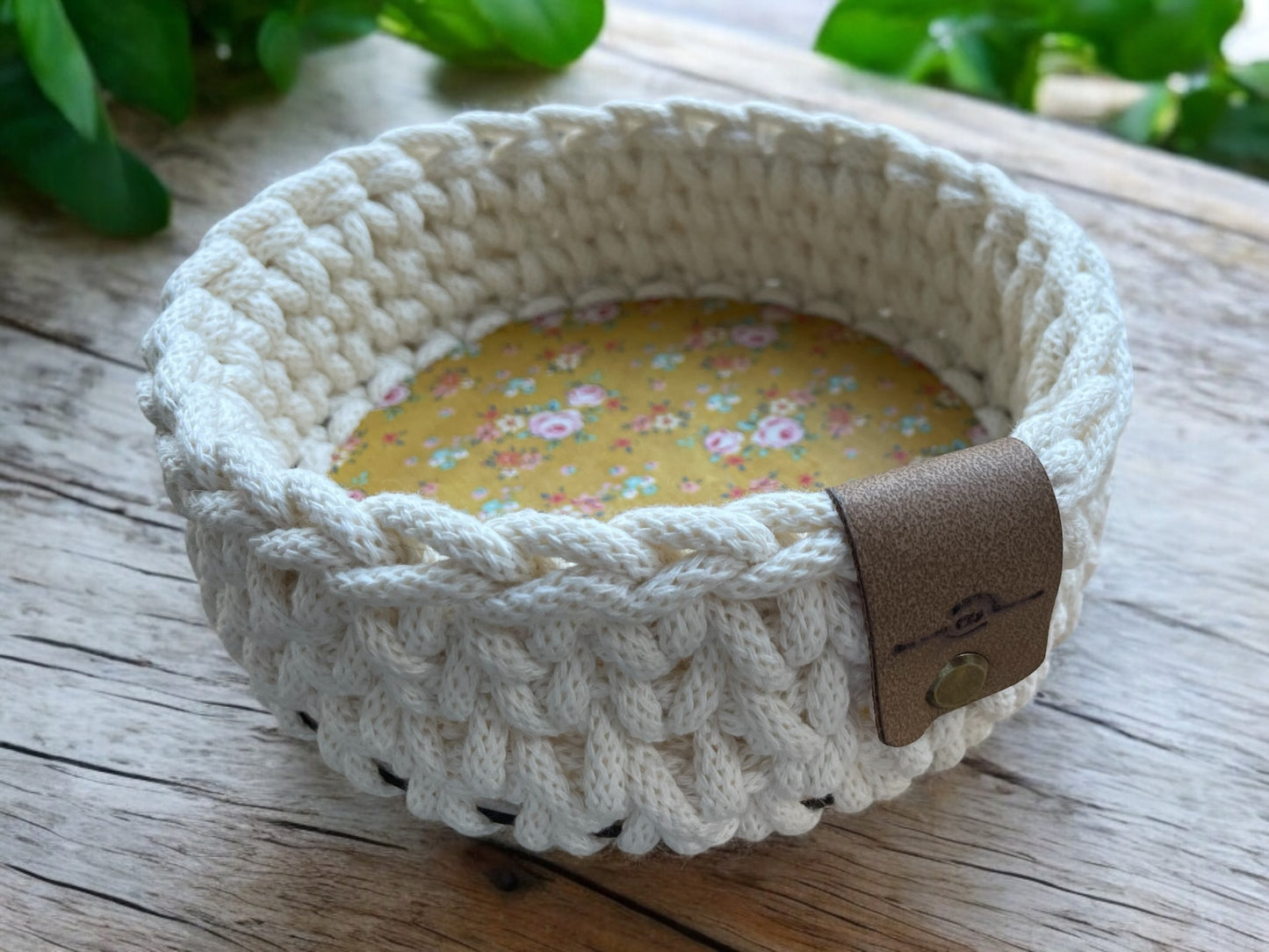 Crochet Basket - Small Round - braided - Liberty Fabric