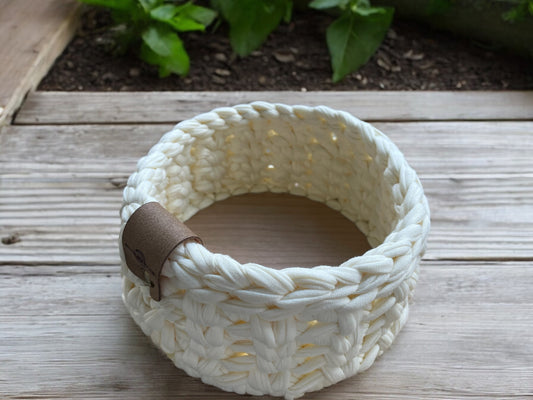 Crochet Basket - Small Round - Oak Base