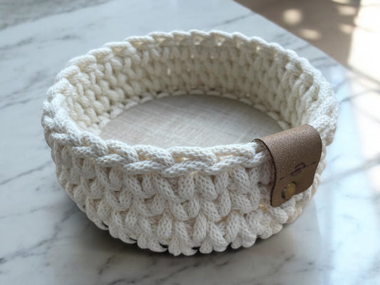 Crochet Basket - Small Round - Oak Base