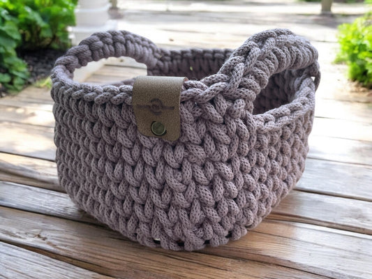 Crochet Basket with handles - Square(M) - Linen fabric base